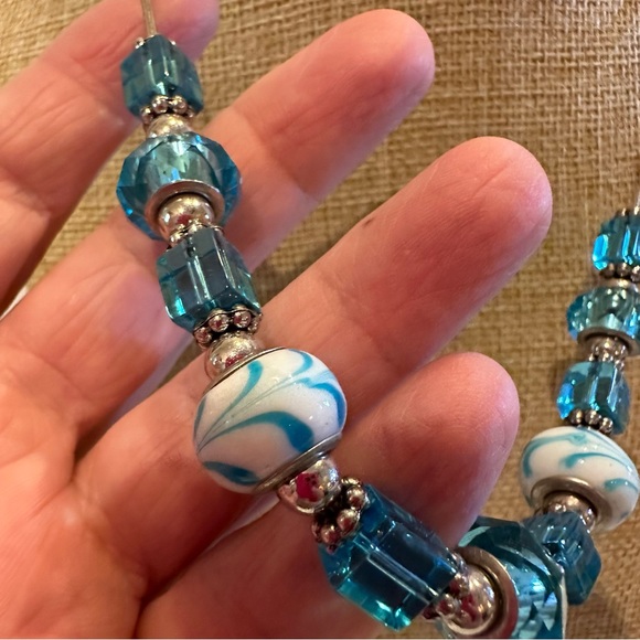 NWT Facets 5th Avenue Art Glass Necklace & Bracelet Set - Silver tone w/ Blue - Picture 7 of 16